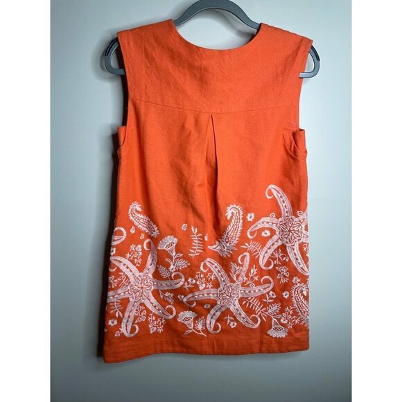 Maeve Orange Starfish Embroidered Linen Tunic Mini Dress Lined US 24W EU 58 Plus - Picture 4 of 6